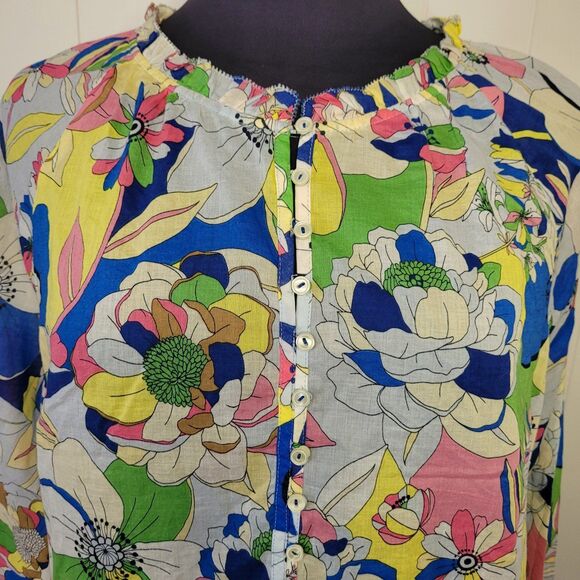 Talbots Top Womens Size Large Floral Popover Ruffle Collar Cotton - Picture 4 of 8